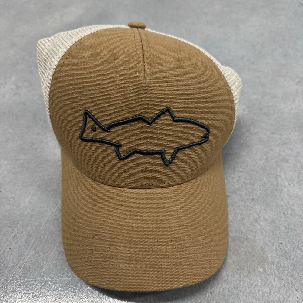 Costa Del Mar Fish Logo Mesh Trucker Hat Snapback Brown Tan Cap